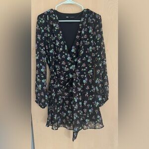 Zara Black Floral Long Sleeve Dress
